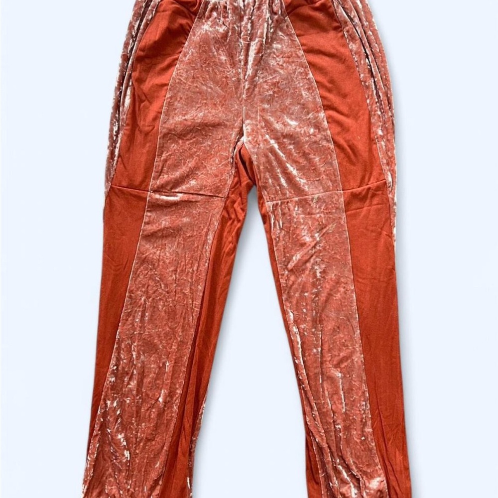 Velvet Track Pants in Rust and Pink